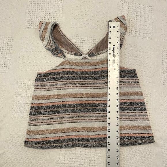 Madewell large striped ruffle cap sleeve textured top TS 4672 - Picture 4 of 7